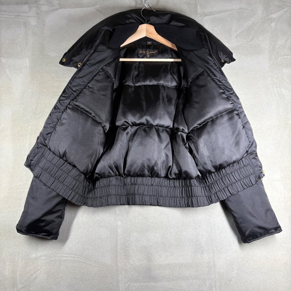 Vintage Baby Phat Y2K Black Satin Down Puffer Jacket Oversized Collar Medium - Picture 5 of 7